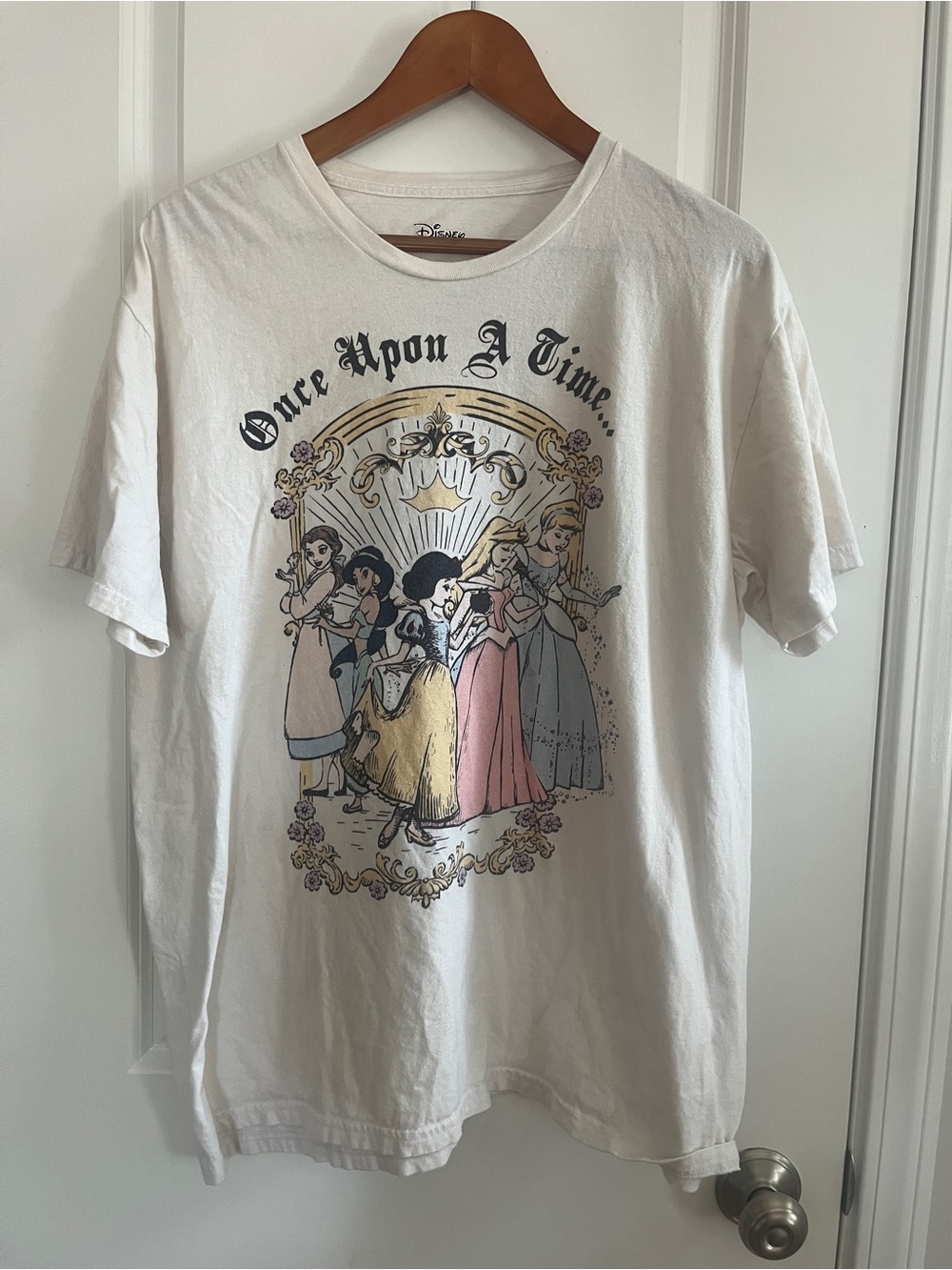 Disney White Graphic Tee with Pastel Princesses